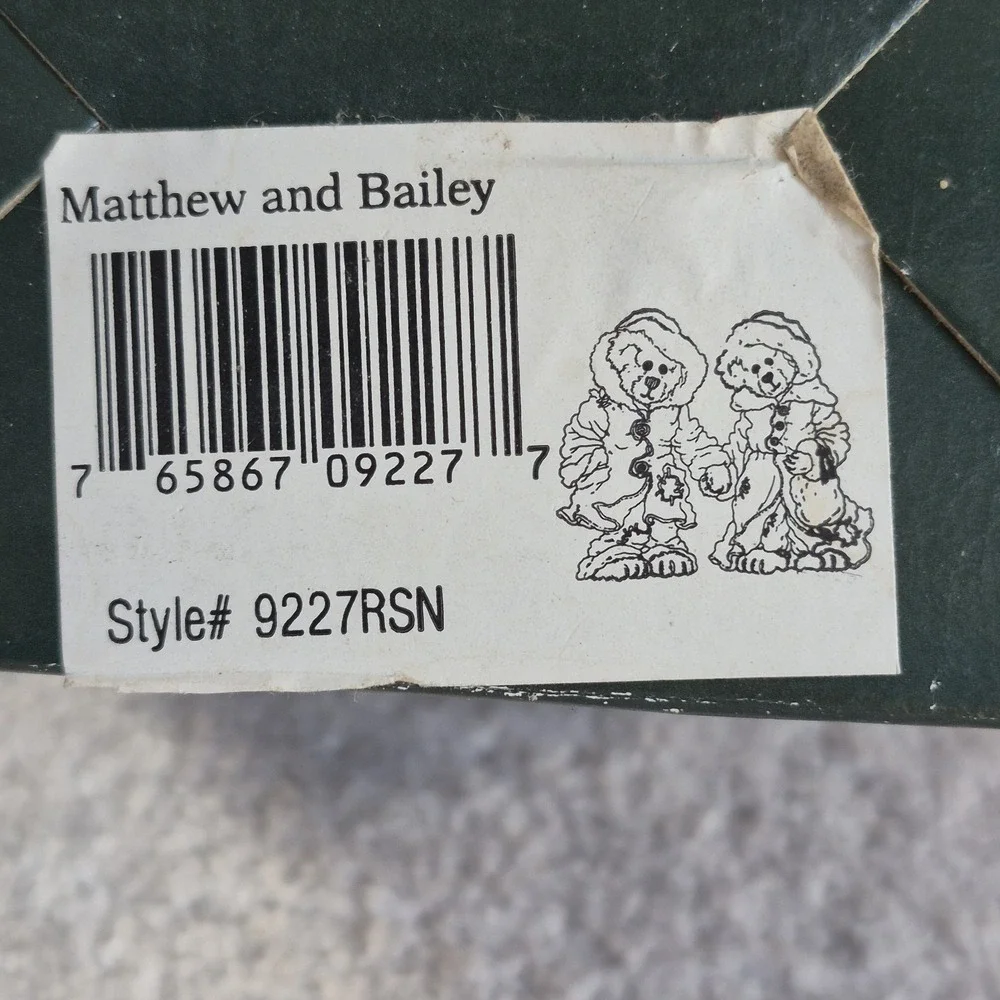 Vintage 1995 Boyds Bears Resin  Ornaments Matthew & Bailey Christmas Set W/Box